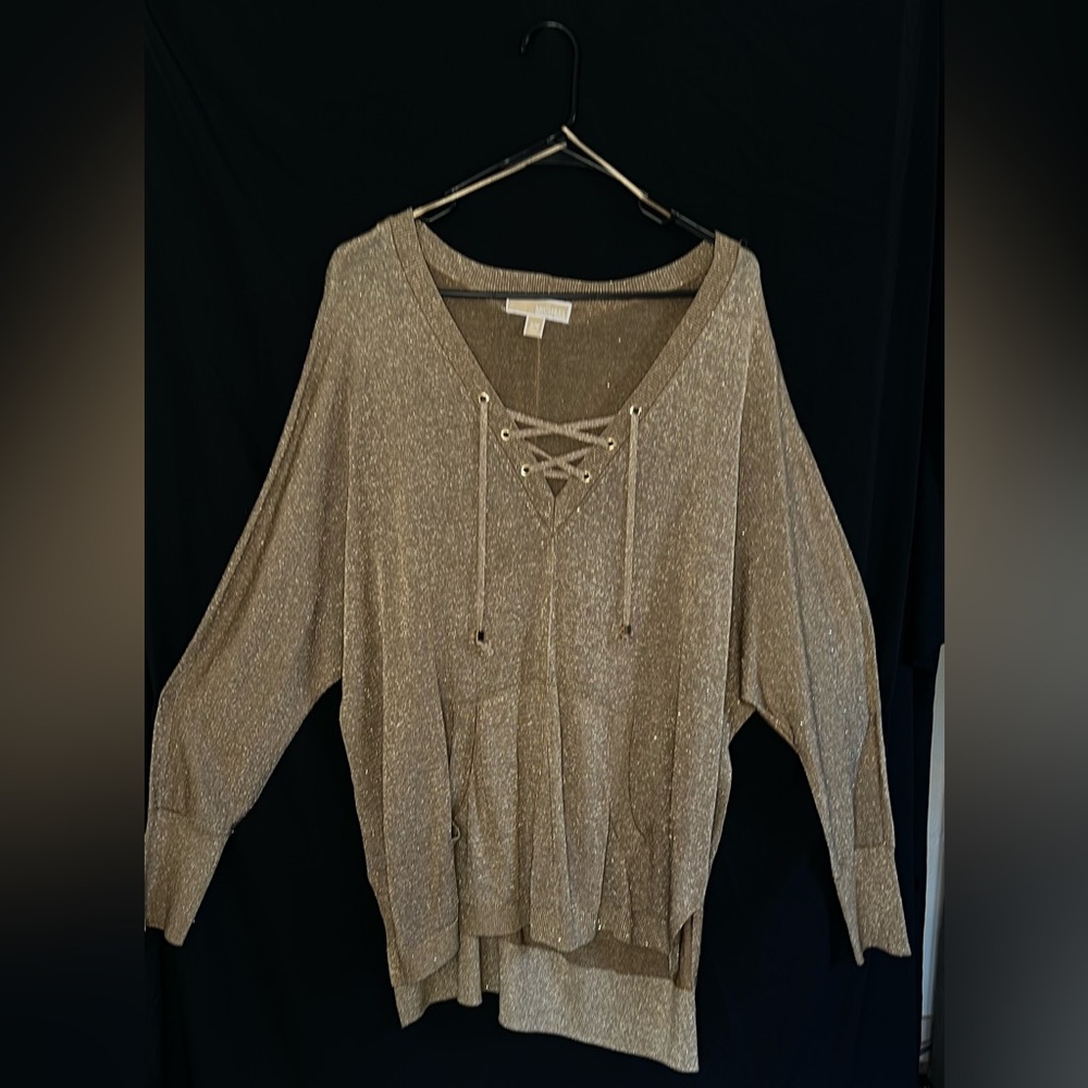 Michael Kors Gold Glittery V-Neck Drawstring top